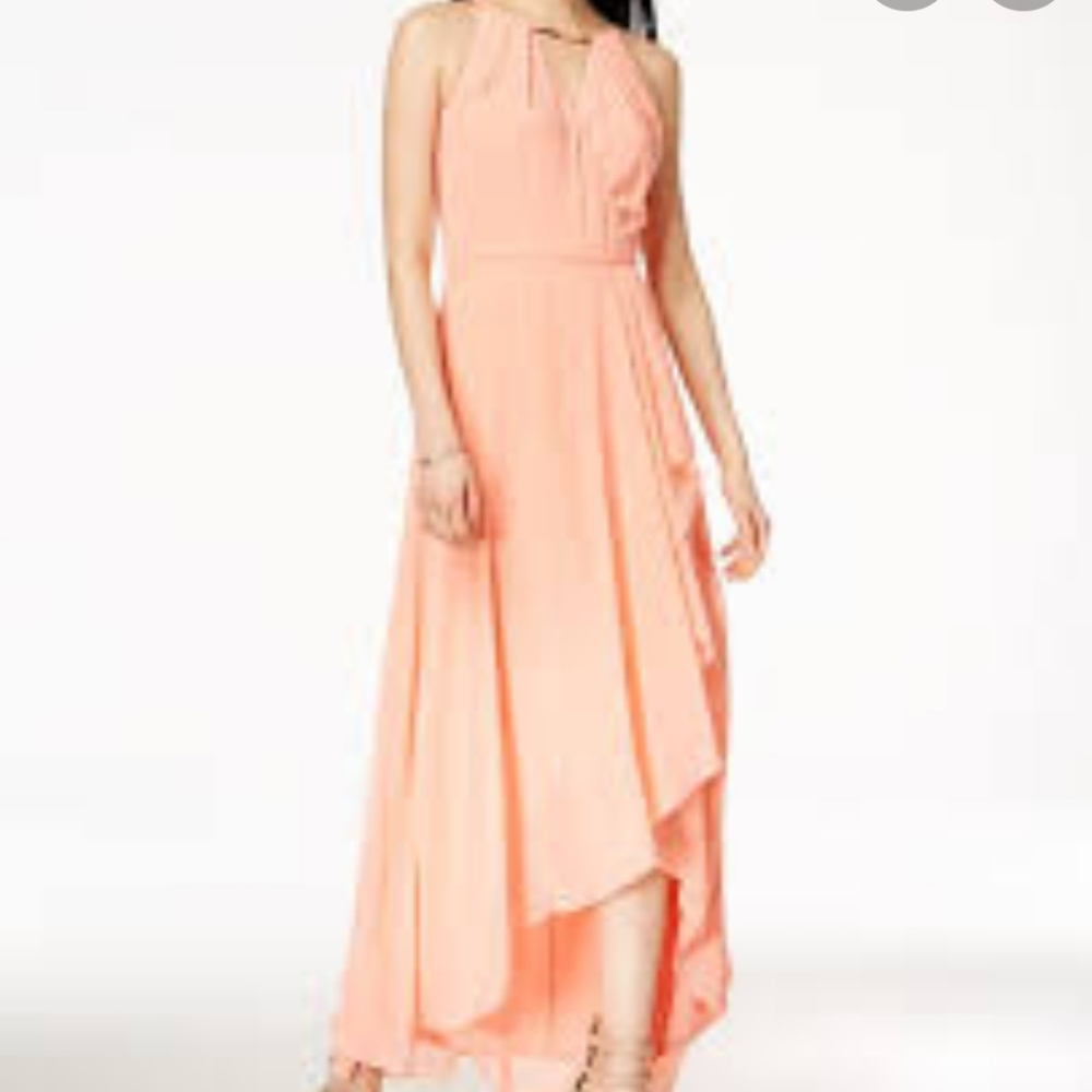 Coral Halter Dress Bridesmaid Gown - Picture 9 of 9